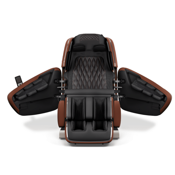 OHCO M.8 NEO massage chair in Walnut with doors open