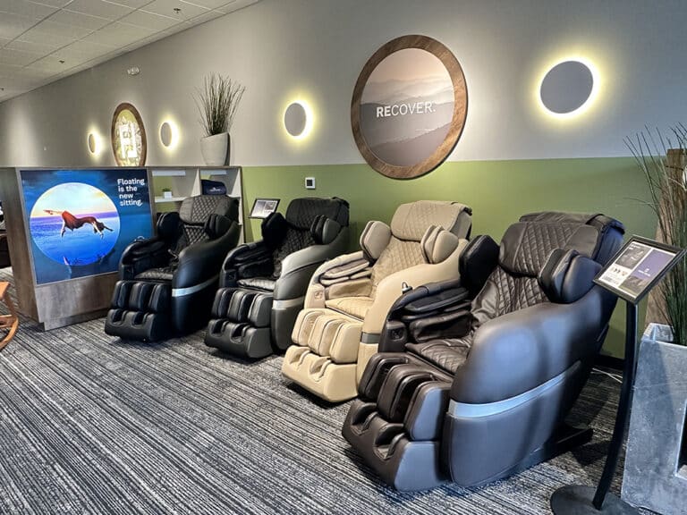 Image showing 4 massage chairs at the Furniture For Life store in Denver, Colorado.