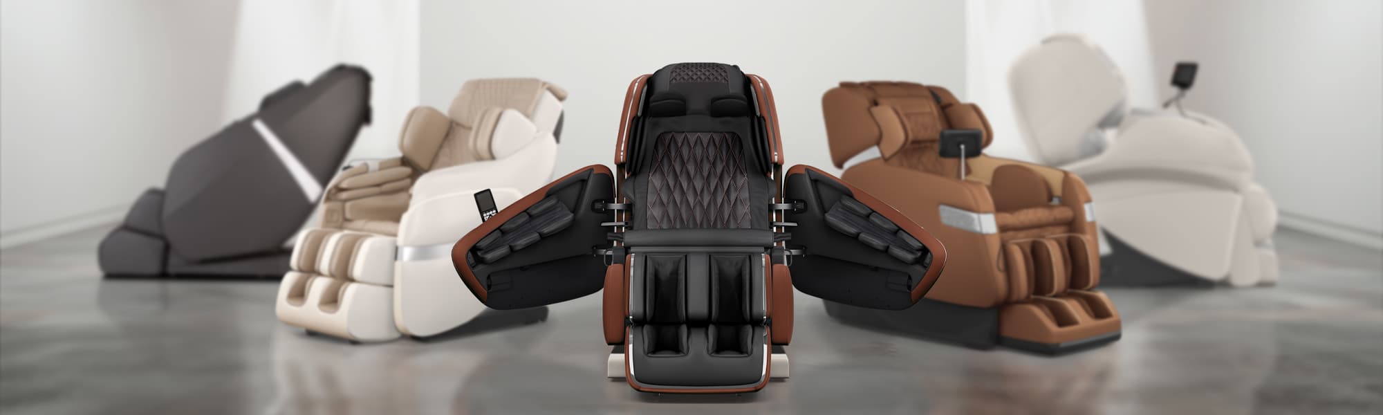 a massage chair with a black and brown cushion